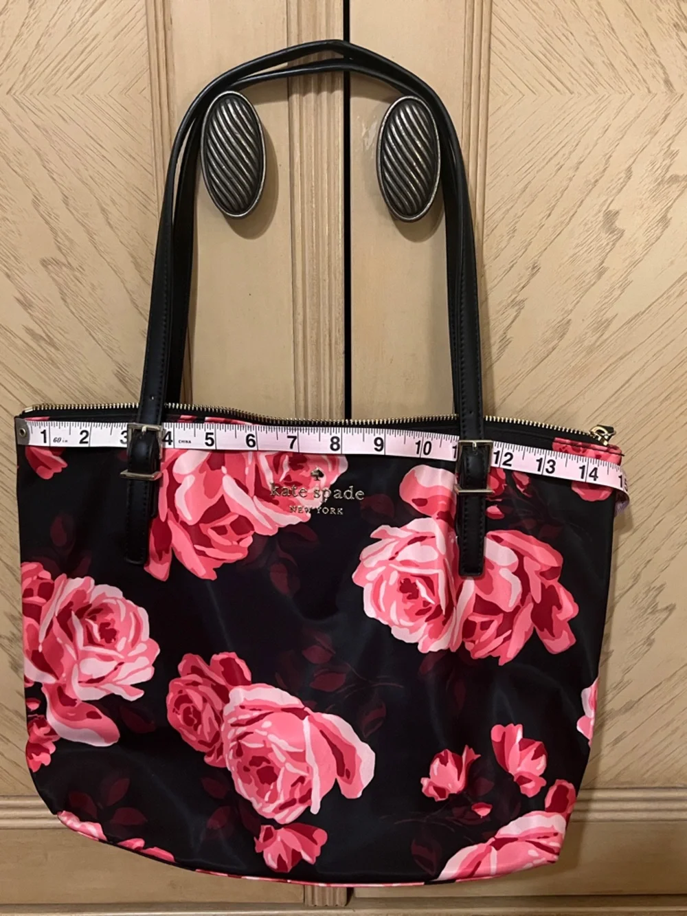 kate spade Black Tote with Pink Rose Print